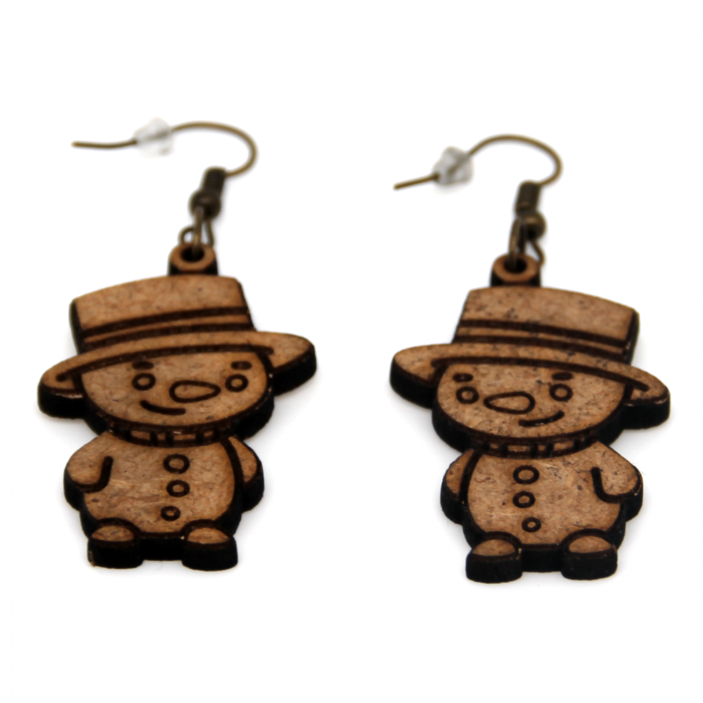 Boucles d'oreille en bois "Bonhomme de neige"
