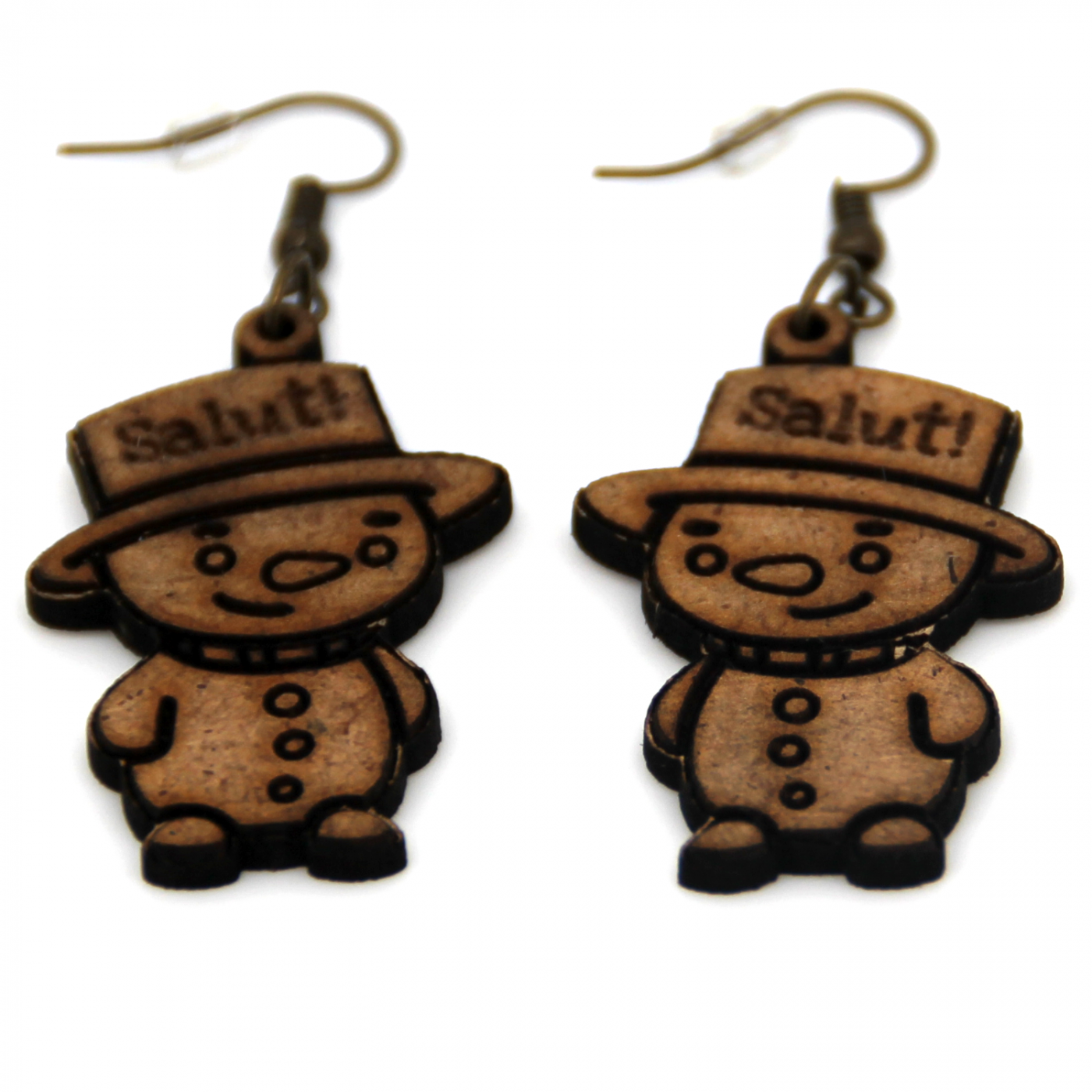 Boucles d'oreille en bois "Bonhomme de neige"