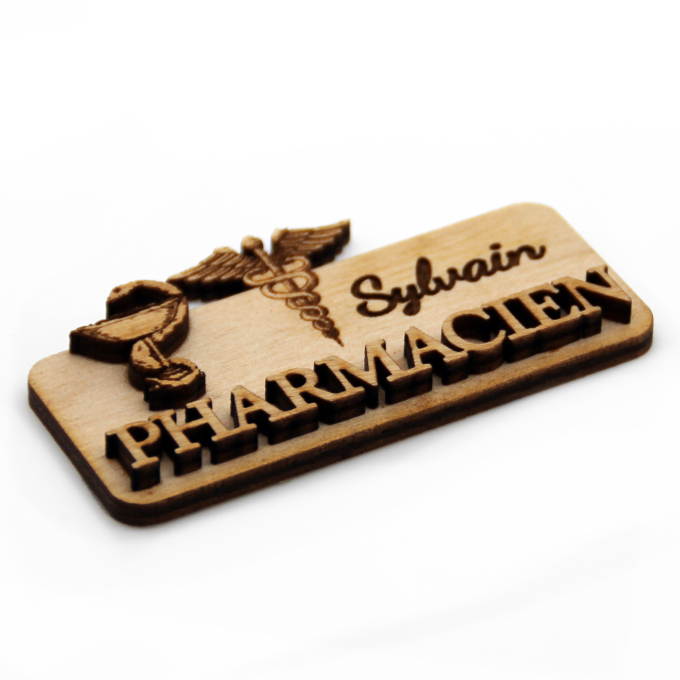 Badge en bois pour Pharmacien