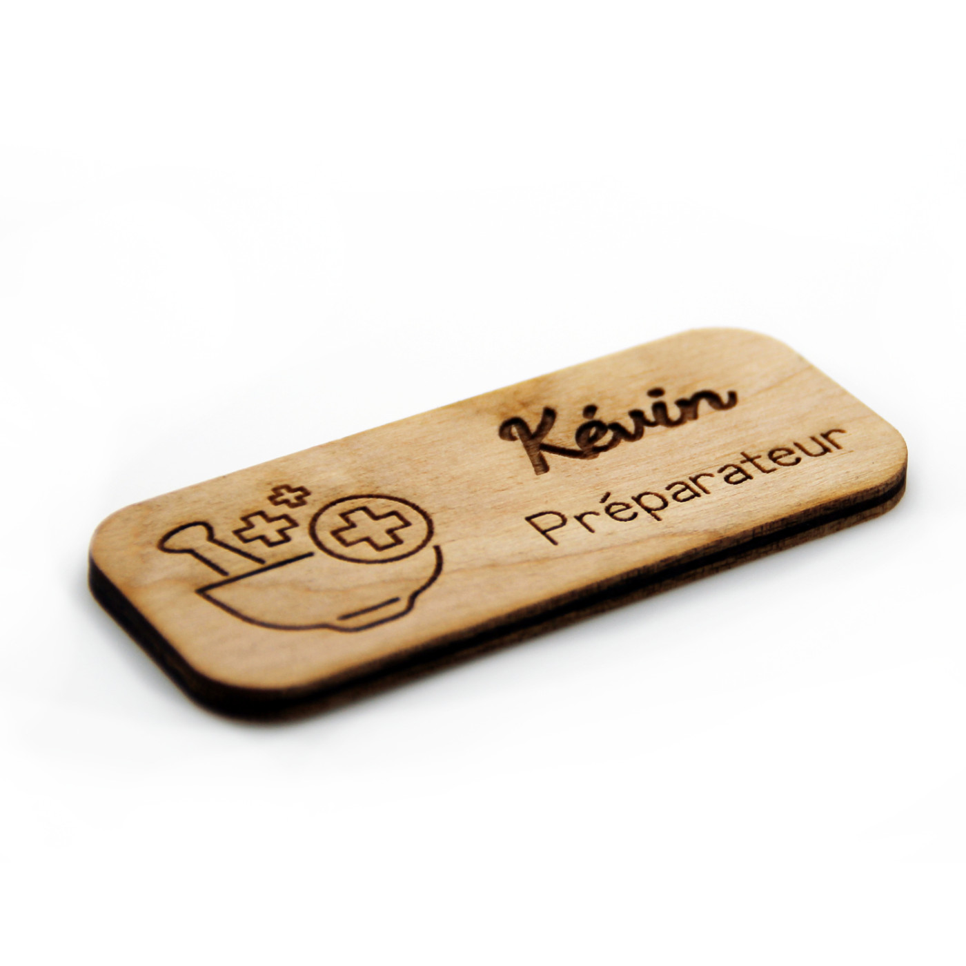 Badge Pharmacie Rectangulaire en Bois Gravé