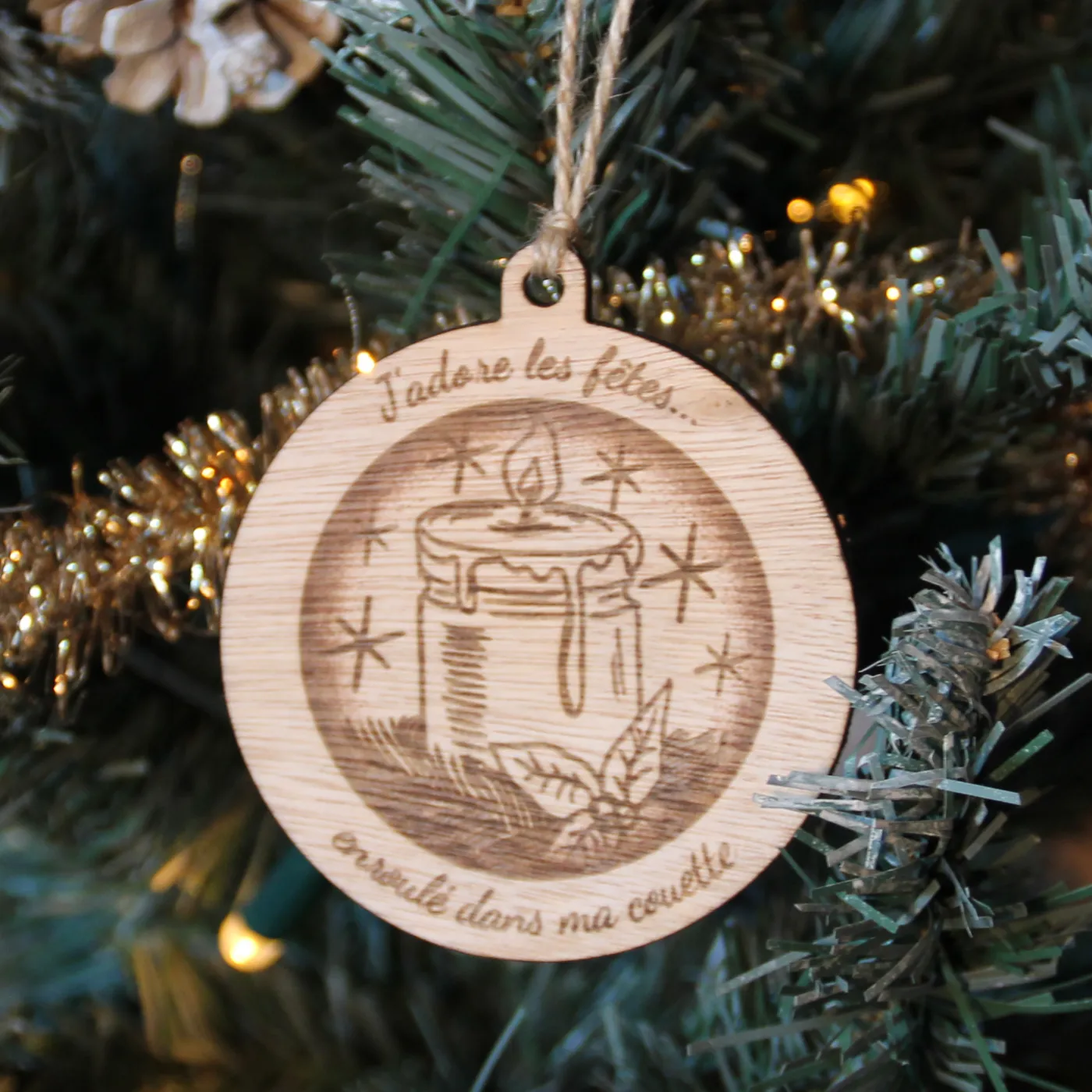 Boule de Noël personnalisé en bois "Bougie"