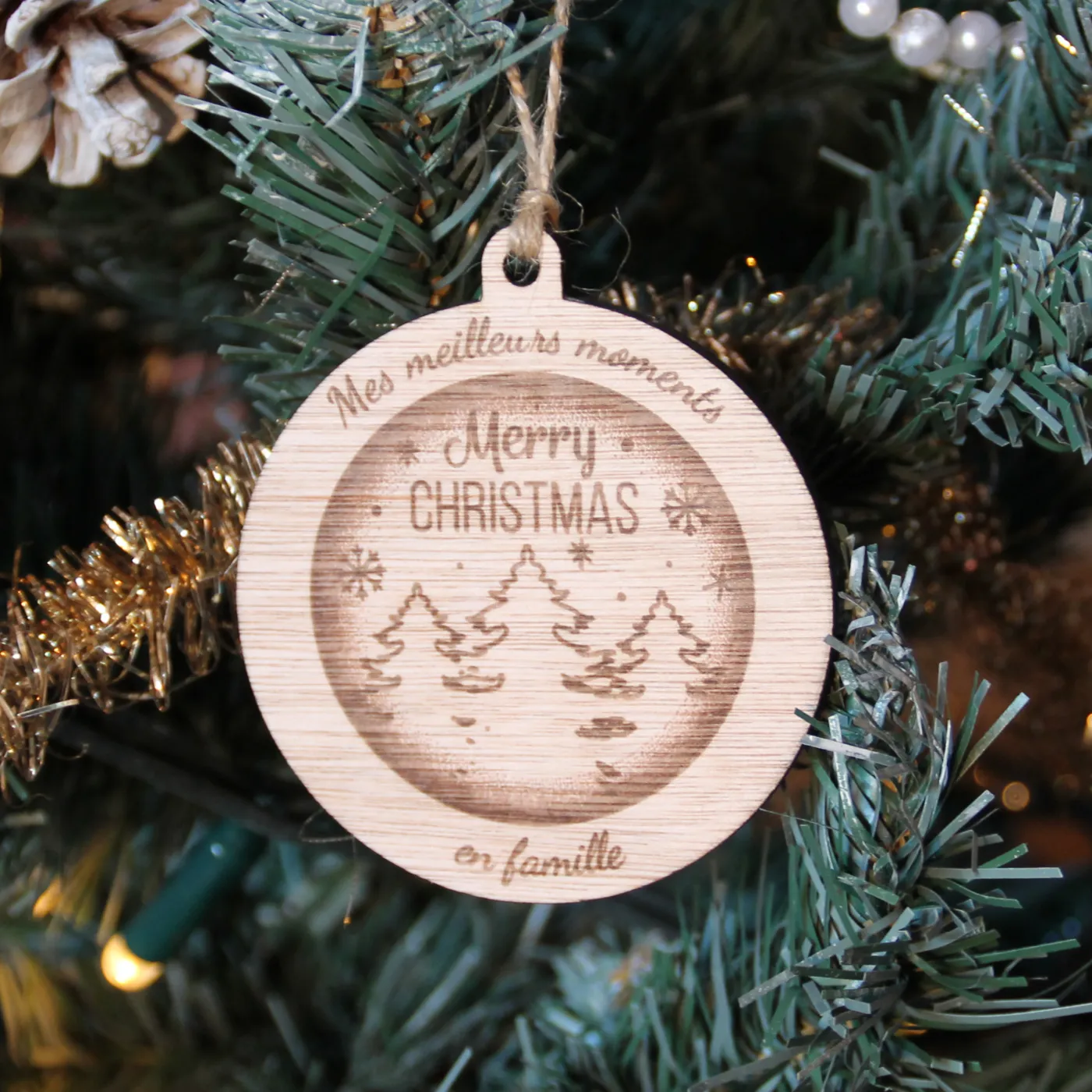 Boule de Noël personnalisé en bois "Sapin"