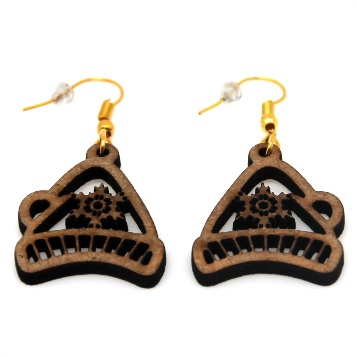 Boucle d'oreille en bois "Bonnet de Noël"