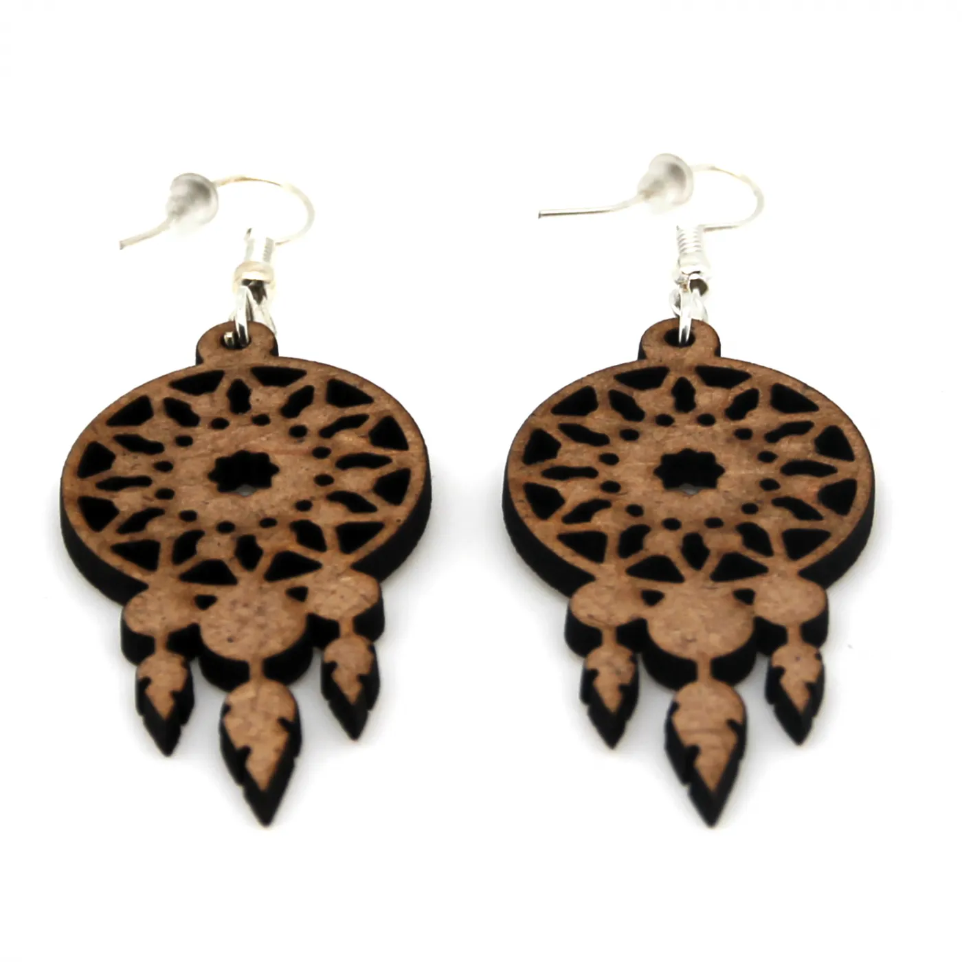 Boucle d'oreilles en bois "Attrape rêves"
