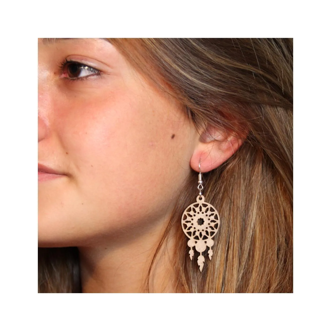 Boucle d'oreilles en bois "Attrape rêves"