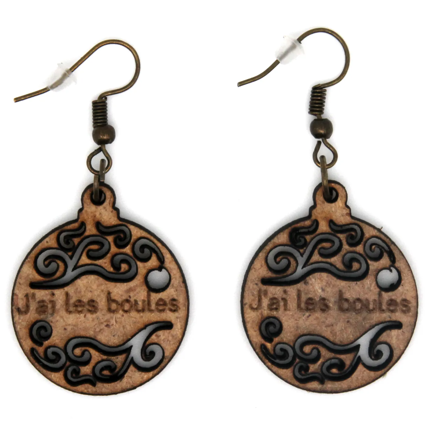Boucles d'oreilles en bois "Boule de Noël"