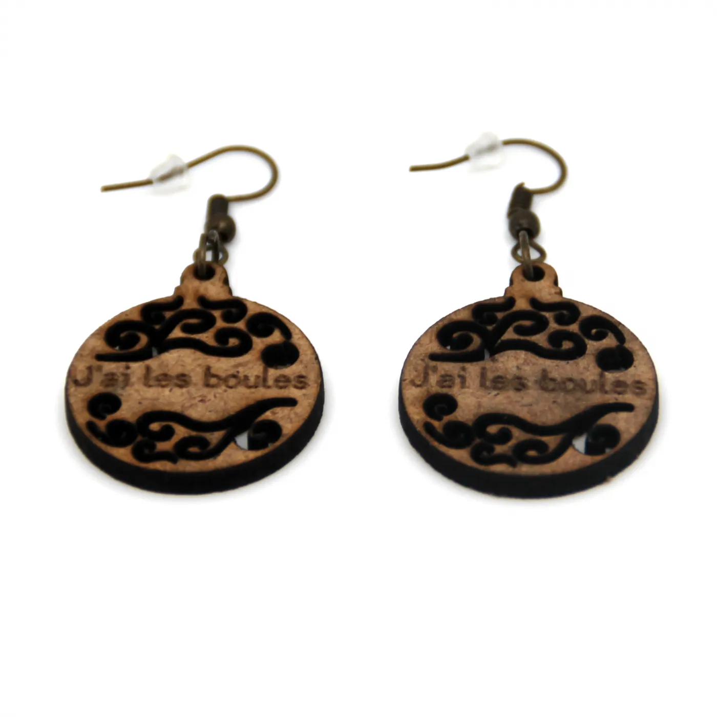 Boucles d'oreilles en bois "Boule de Noël"