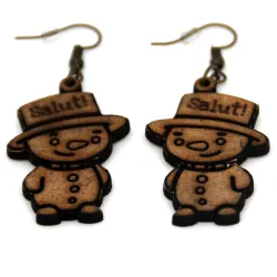 Boucles d'oreille en bois "Bonhomme de neige"