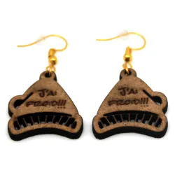 Boucle d'oreille en bois "Bonnet de Noël"