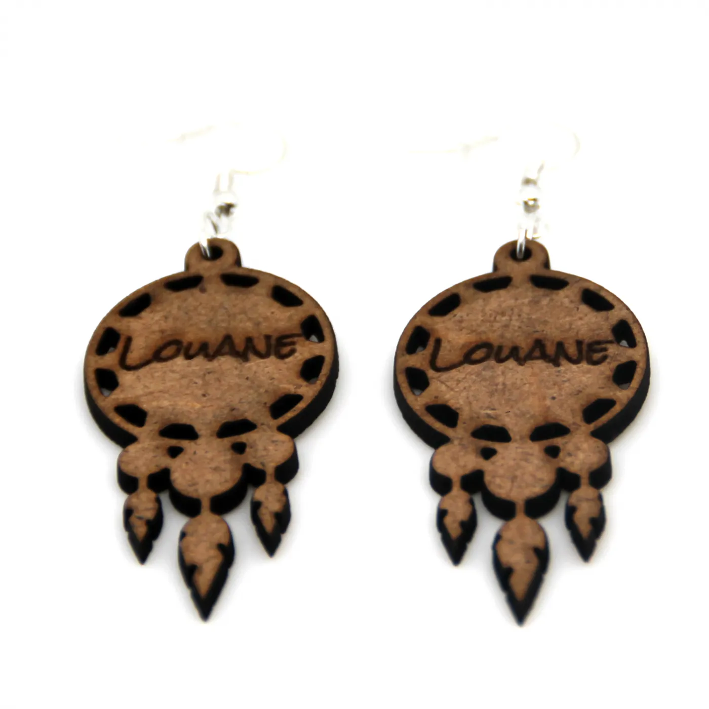 Boucle d'oreilles en bois "Attrape rêves"