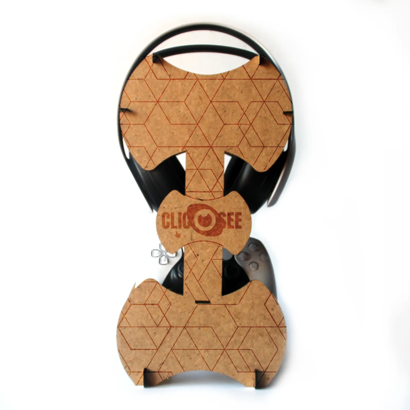 Support en bois pour Casque et Manette de jeu Géométrique