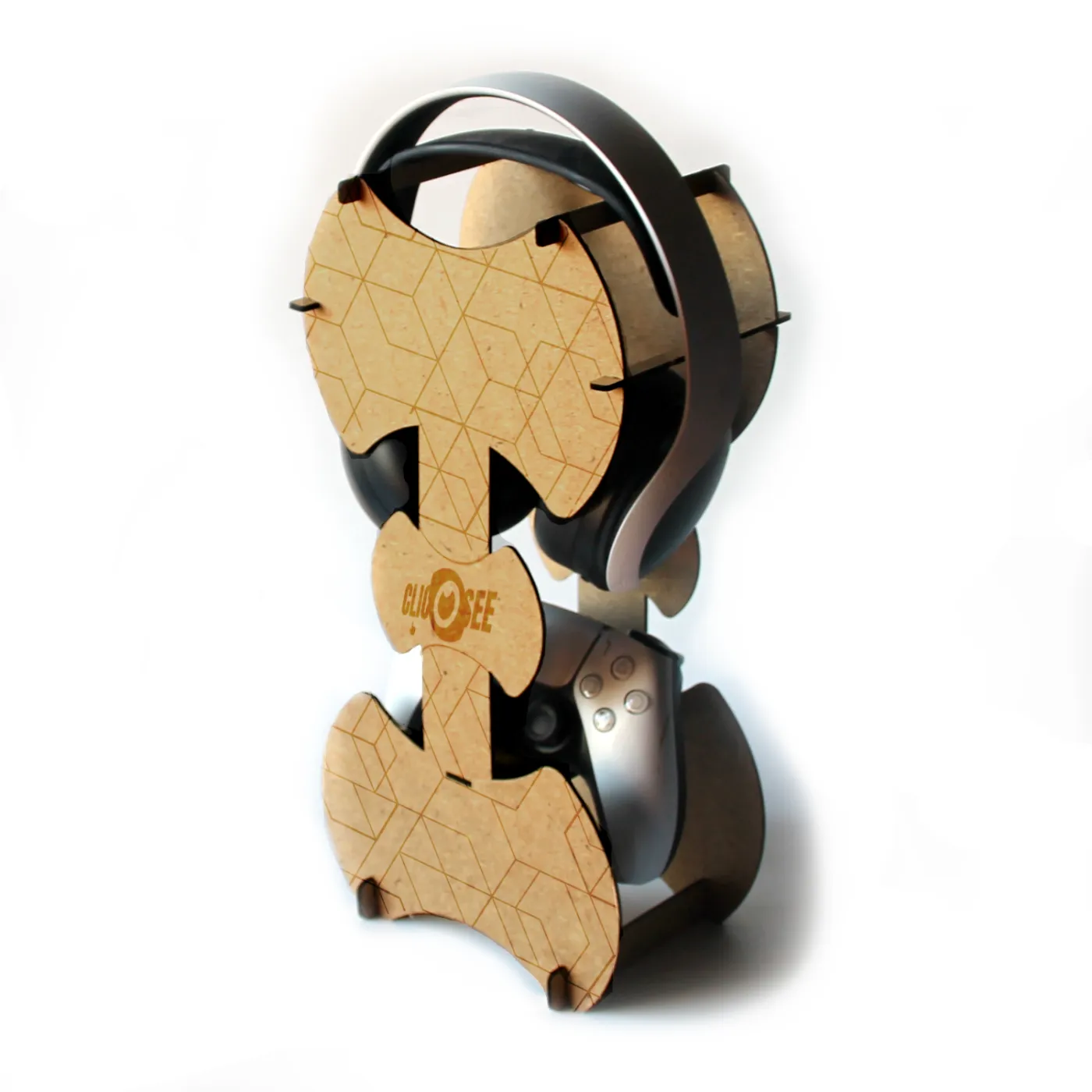 Support en bois pour Casque et Manette de jeu Géométrique
