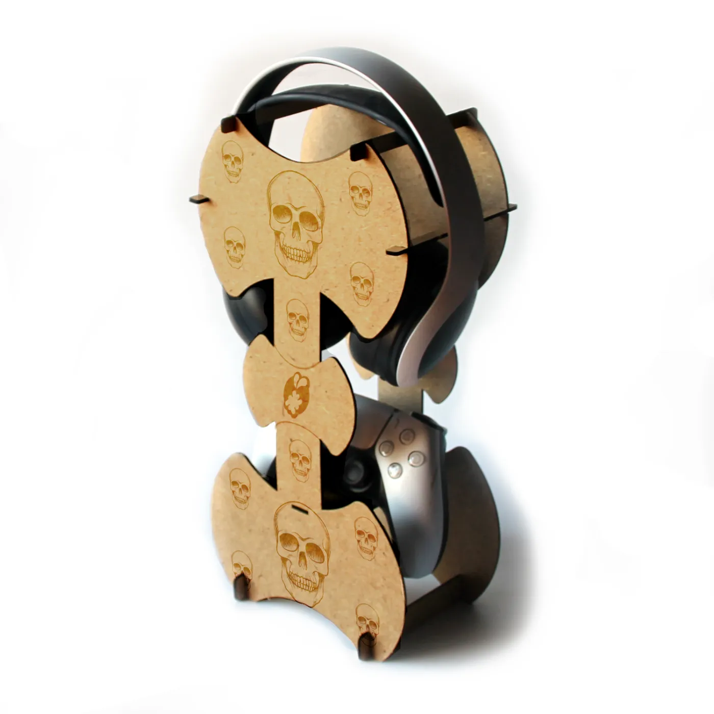 Support en bois pour Casque et Manette design têtes de mort